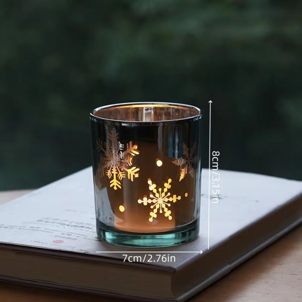 Mini Christmas Tree Elk Glass Candle Holder Festive Snowflake Candle Cup For Holiday Decor 5