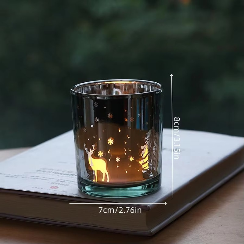Mini Christmas Tree Elk Glass Candle Holder Festive Snowflake Candle Cup For Holiday Decor 7