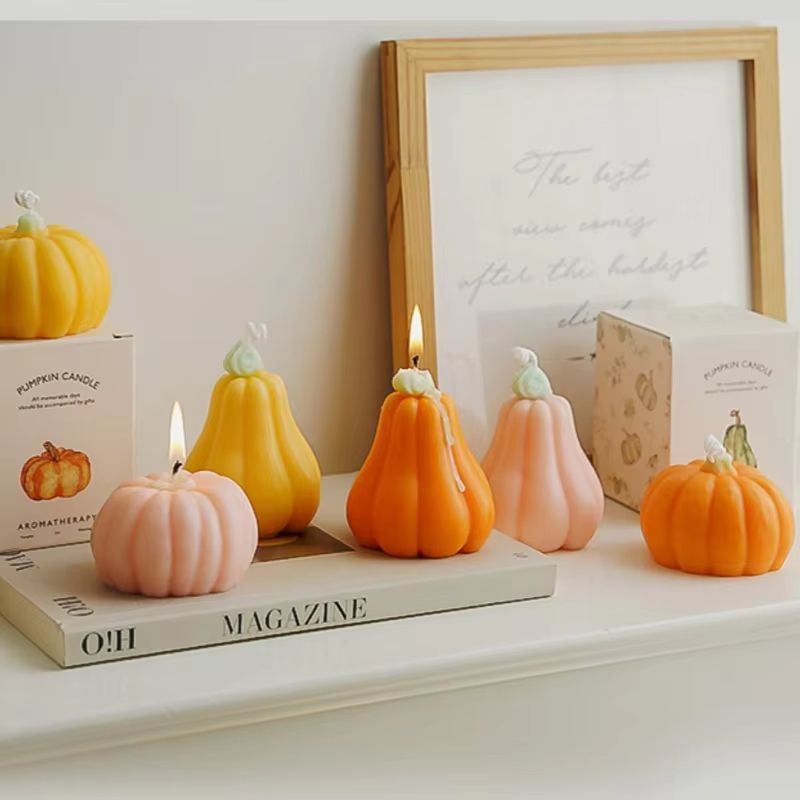 Pink Orange Pumpkin Shaped Scented Candle Autumn Decor Party Favor Gift 1