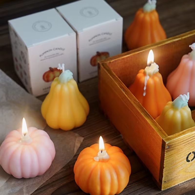 Pink Orange Pumpkin Shaped Scented Candle Autumn Decor Party Favor Gift 5