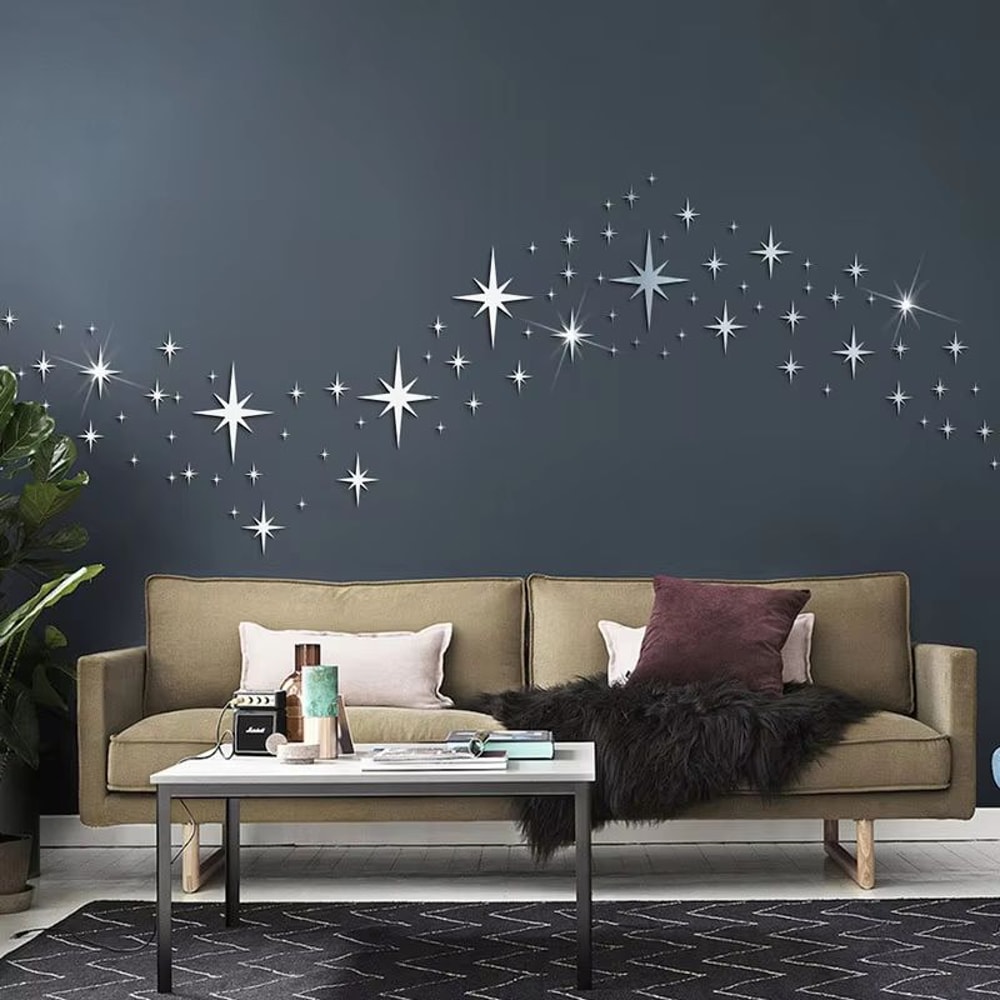 82Piece Acrylic Mirror Wall Stickers 3D Star Wall Decor SelfAdhesive For Home Bedroom Living Room 0