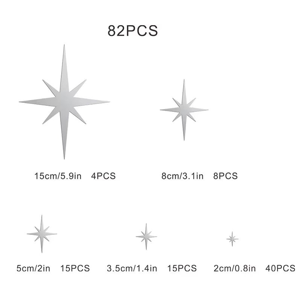 82Piece Acrylic Mirror Wall Stickers 3D Star Wall Decor SelfAdhesive For Home Bedroom Living Room 2