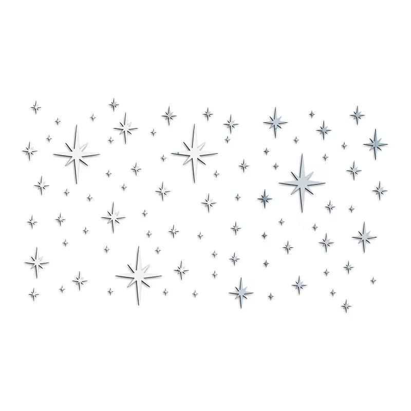 82Piece Acrylic Mirror Wall Stickers 3D Star Wall Decor SelfAdhesive For Home Bedroom Living Room 3