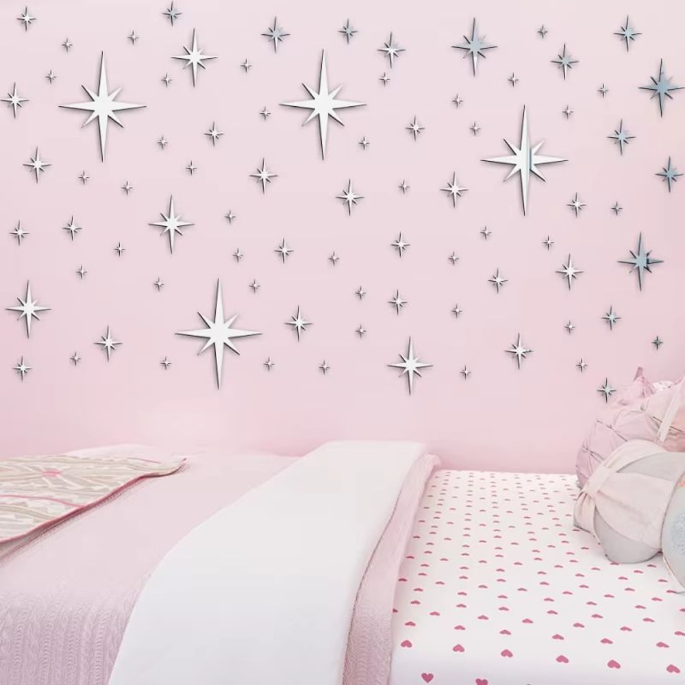 82Piece Acrylic Mirror Wall Stickers 3D Star Wall Decor SelfAdhesive For Home Bedroom Living Room 5