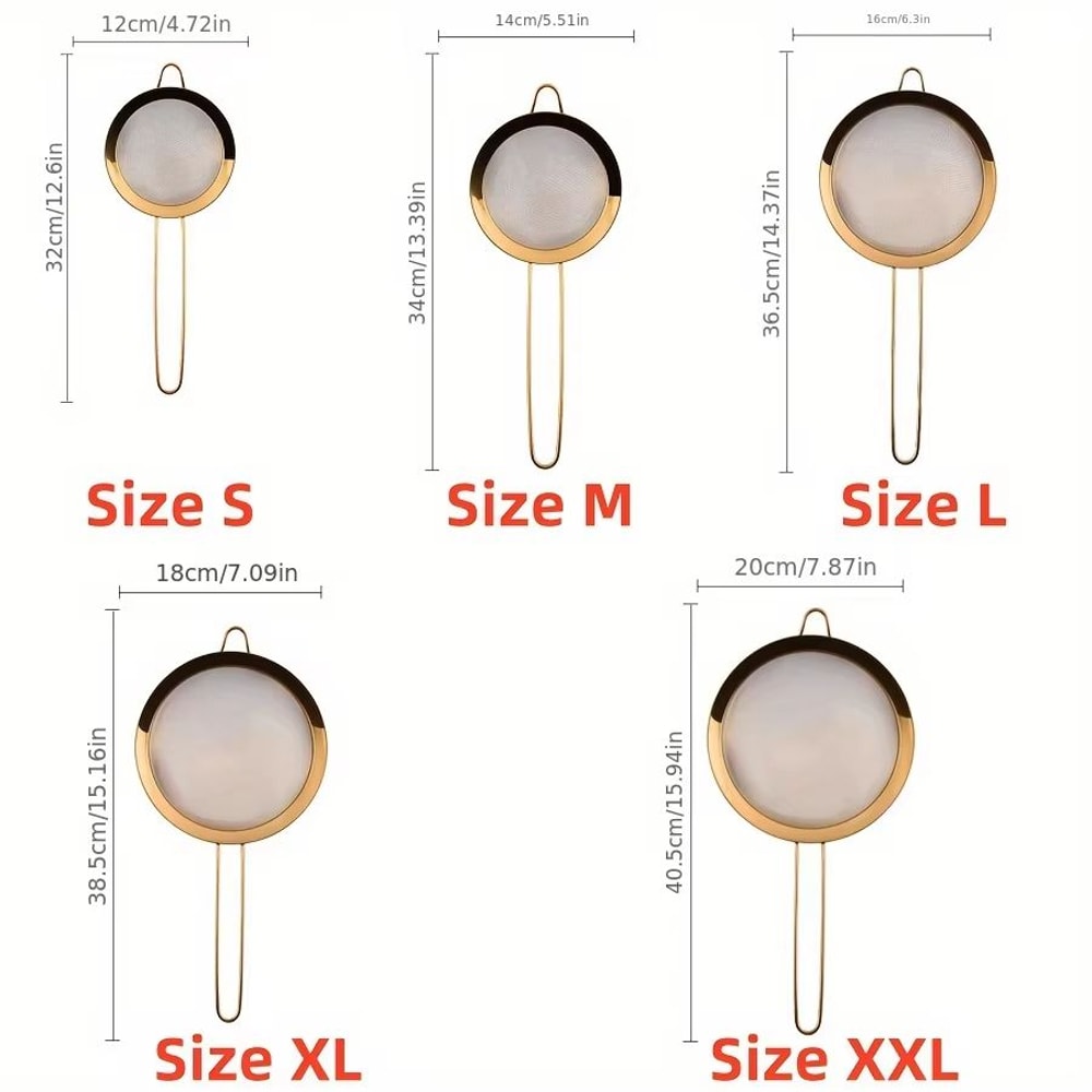 Gold Stainless Steel Strainer 75in Kitchen Colander Sieve With Hook For Flour Juice Soybean Milk R 5