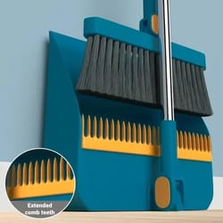 durable broom and dustpan set with long handle, standing dustpan for home, office, dorm, and classroom