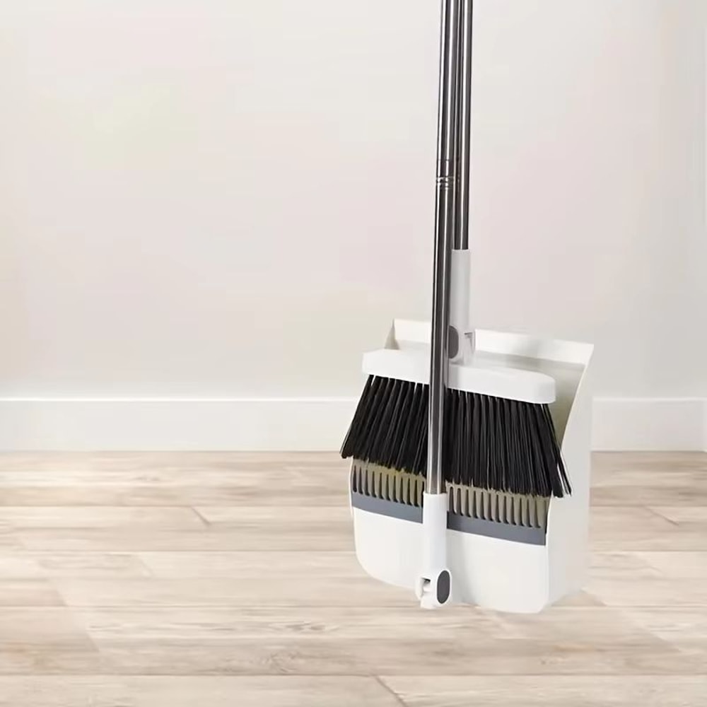 Durable Broom And Dustpan Set With Long Handle Standing Dustpan For Home Office Dorm And Classroom 3