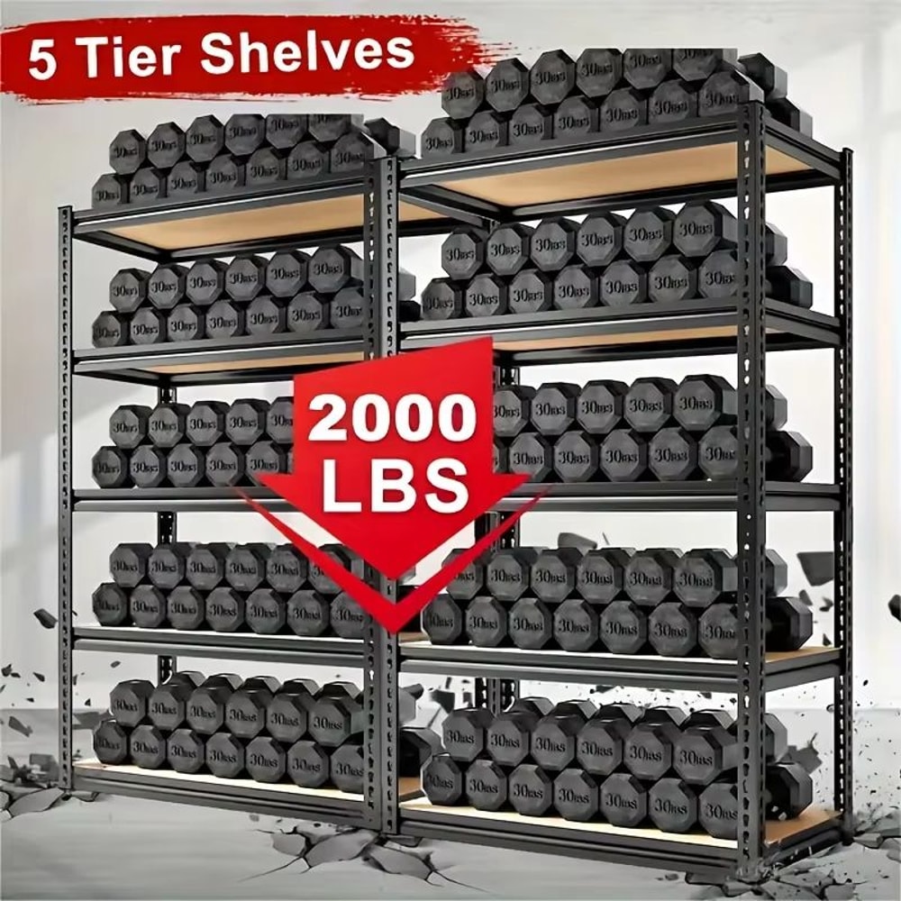 5 Tier Heavy Duty Shelving Unit 72x36x16in 2000lb Capacity Industrial Storage Rack In Matte Black 5