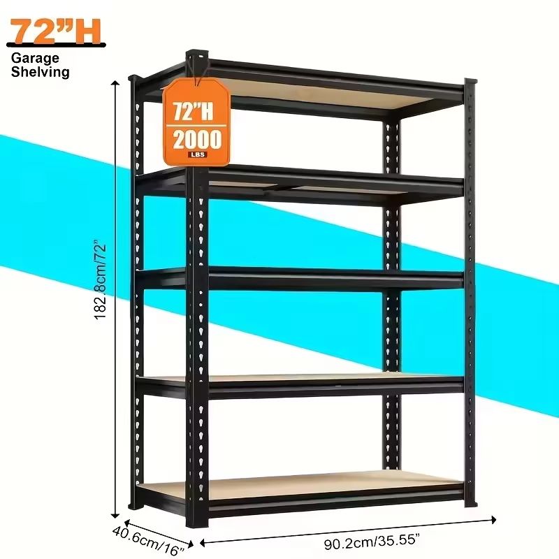 5 Tier Heavy Duty Shelving Unit 72x36x16in 2000lb Capacity Industrial Storage Rack In Matte Black 6