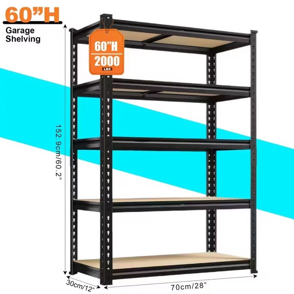 5 Tier Heavy Duty Shelving Unit 72x36x16in 2000lb Capacity Industrial Storage Rack In Matte Black 7