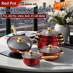 red stainless steel cookware set 12 piece nonstick pots and pans kitchen cookware collection