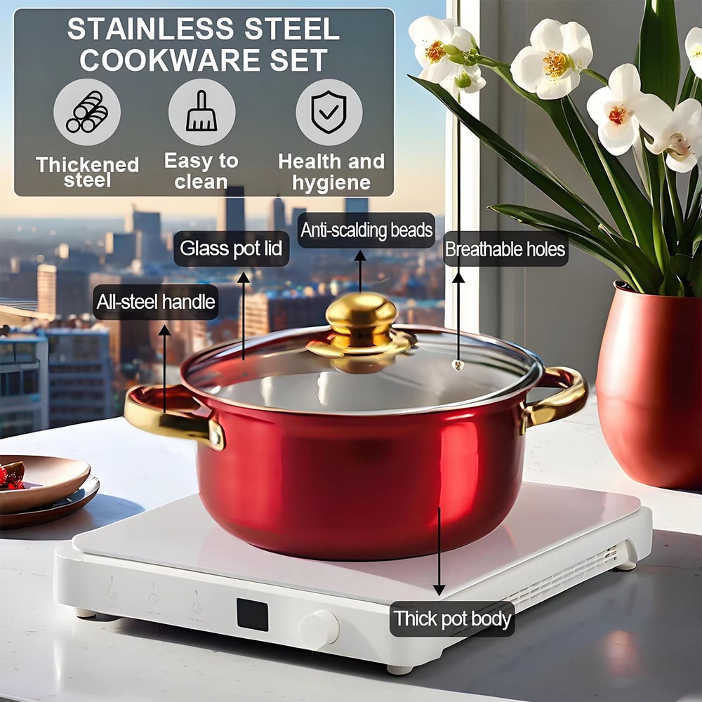 Red Stainless Steel Cookware Set 12 Piece Nonstick Pots And Pans Kitchen Cookware Collection 2