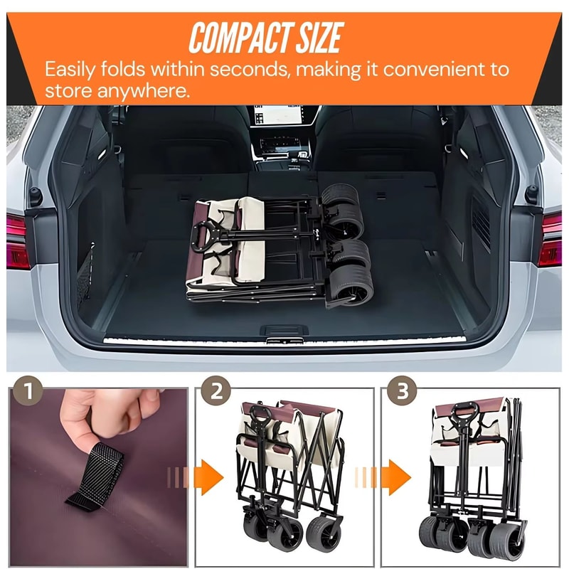 FlexiLite Folding Utility Wagon Heavy Duty Cart 220 LB Capacity With FlatFree Wheels For Camping Be 2