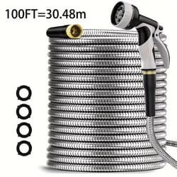 heavy duty garden hose with stainless steel pipe and adjustable 10-function spray nozzle