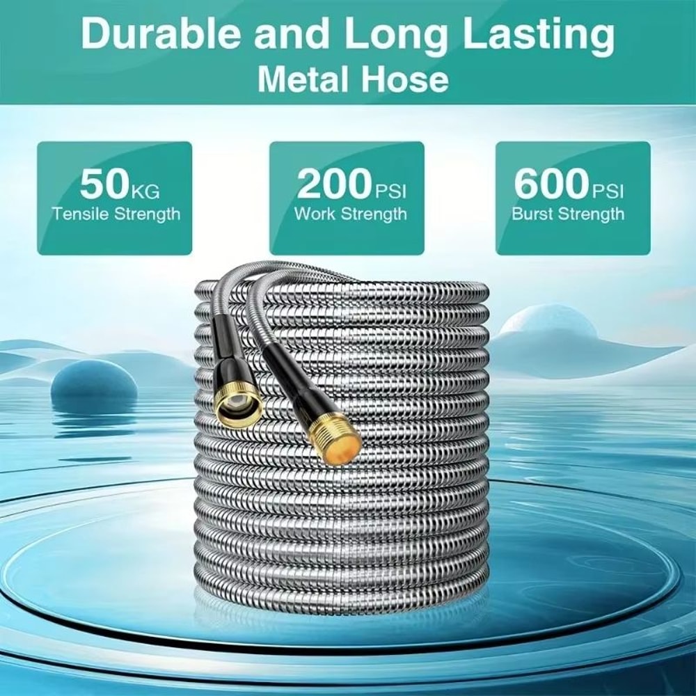 Heavy Duty Garden Hose With Stainless Steel Pipe And Adjustable 10Function Spray Nozzle 1