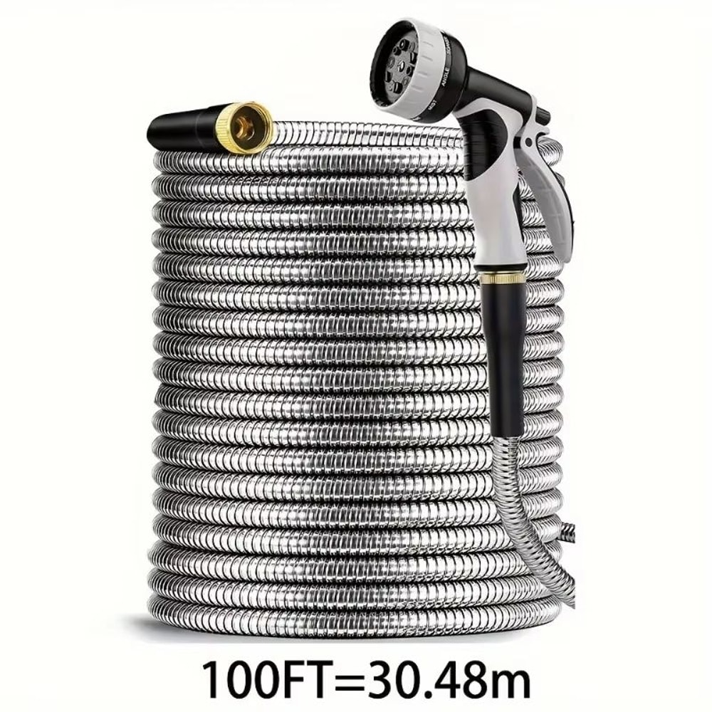 Heavy Duty Garden Hose With Stainless Steel Pipe And Adjustable 10Function Spray Nozzle 2