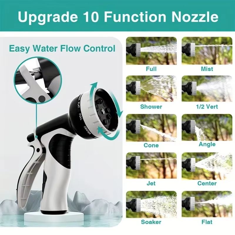 Heavy Duty Garden Hose With Stainless Steel Pipe And Adjustable 10Function Spray Nozzle 3