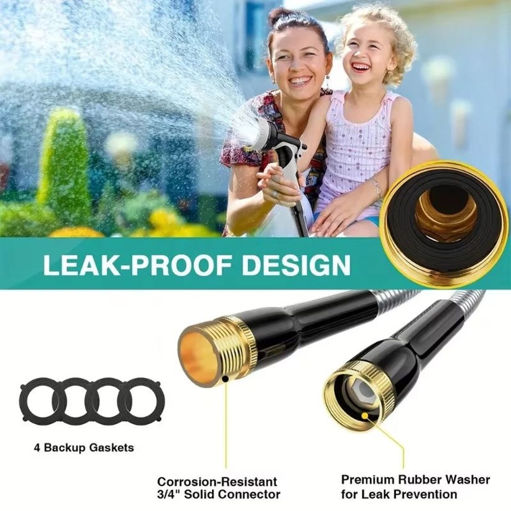 Heavy Duty Garden Hose With Stainless Steel Pipe And Adjustable 10Function Spray Nozzle 4