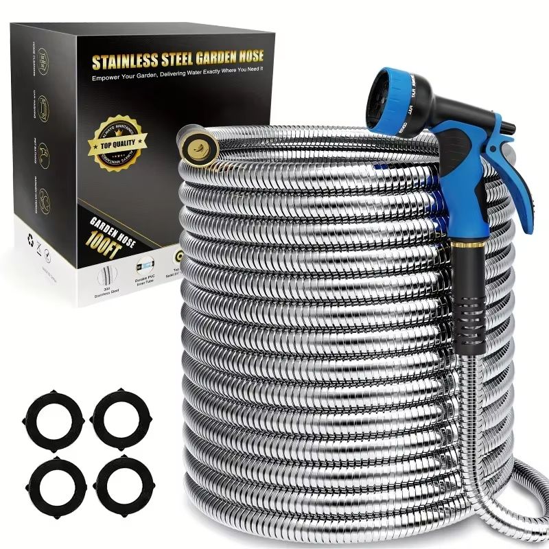 Heavy Duty Garden Hose With Stainless Steel Pipe And Adjustable 10Function Spray Nozzle 5