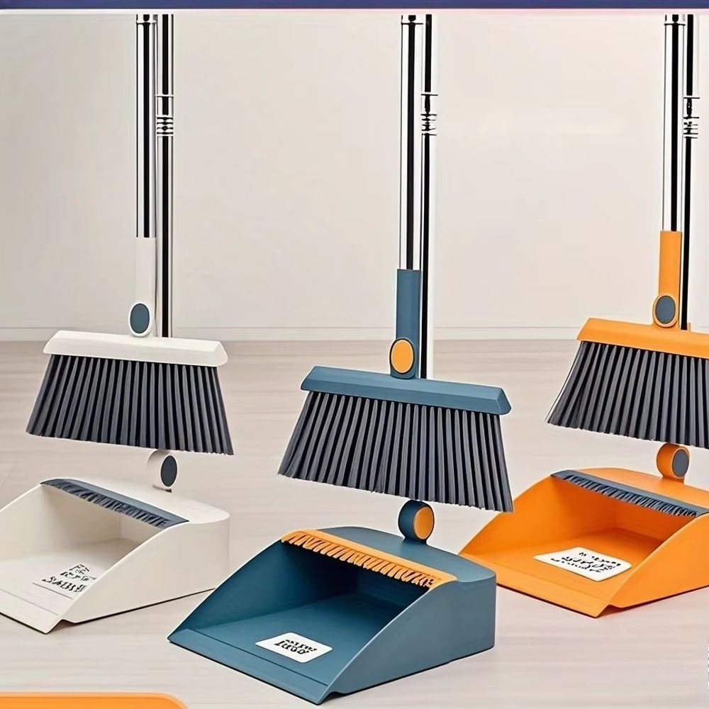 2 Piece Broom And Dustpan Set Folding Broom Sweeping Set With Standing Dustpan For Home Use 0