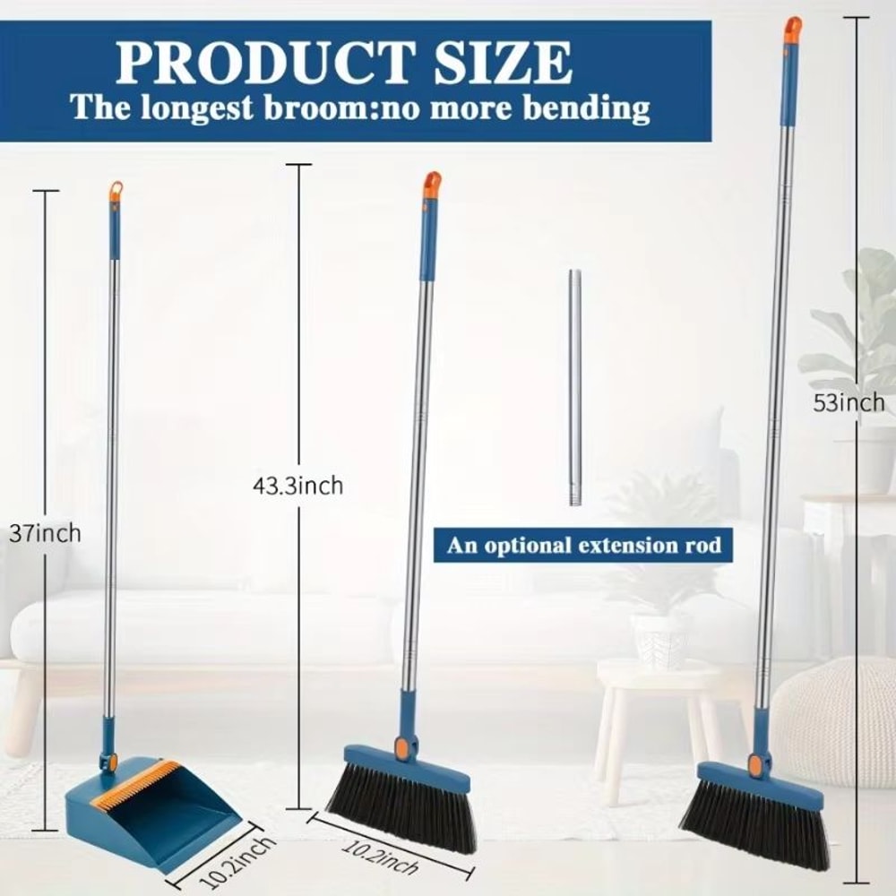 2 Piece Broom And Dustpan Set Folding Broom Sweeping Set With Standing Dustpan For Home Use 2