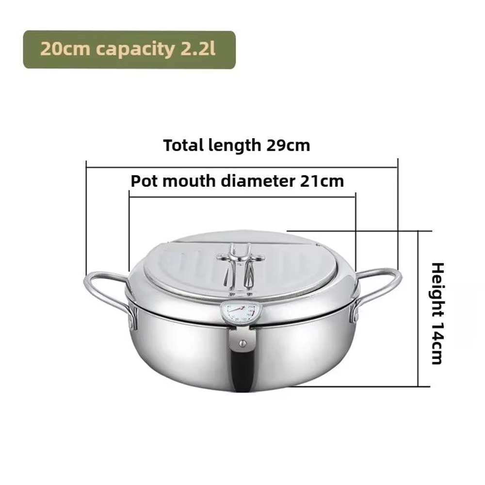Stainless Steel Deep Fryer Pot With Thermometer And Oil Drip Drainer Rack Induction And Gas Ready T 6