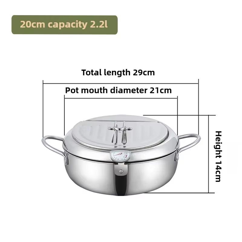 Stainless Steel Deep Fryer Pot With Thermometer And Oil Drip Drainer Rack Induction And Gas Ready T 6