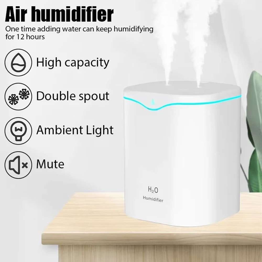 676 Fl Oz Cool Mist USB Air Humidifier With Dual Spray Nozzles And Colorful Night Light 0