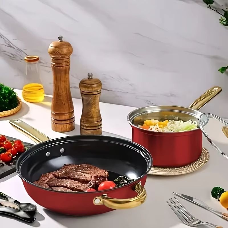 12 Piece Nonstick Cookware Set Stainless Steel Induction Cookware Set With Skillet And Saucepan Com 2