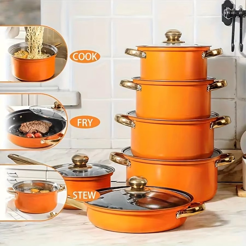 12 Piece Nonstick Cookware Set Stainless Steel Induction Cookware Set With Skillet And Saucepan Com 4