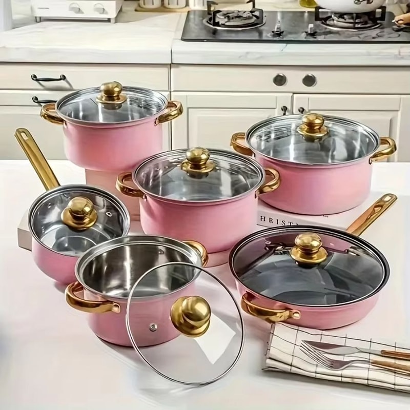 12 Piece Nonstick Cookware Set Stainless Steel Induction Cookware Set With Skillet And Saucepan Com 6
