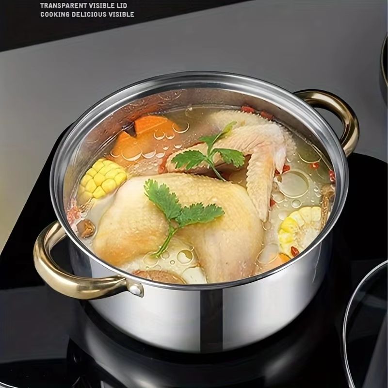 5Piece Golden Stainless Steel Cookware Set NonStick ScratchResistant DishwasherSafe Pots And Pans 1