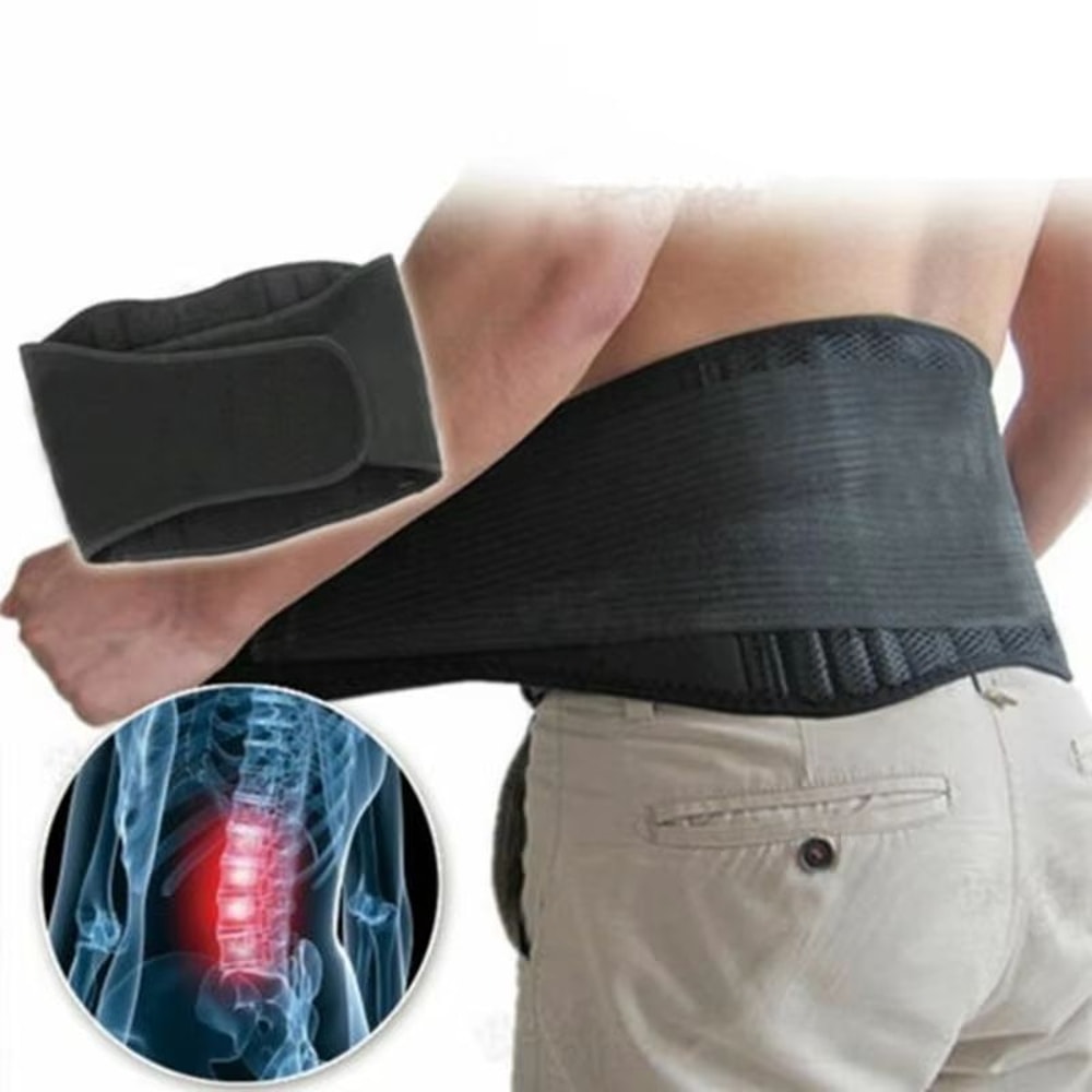 Adjustable SelfHeating Lumbar Support Belt With Massage Band For Back Pain Relief 0