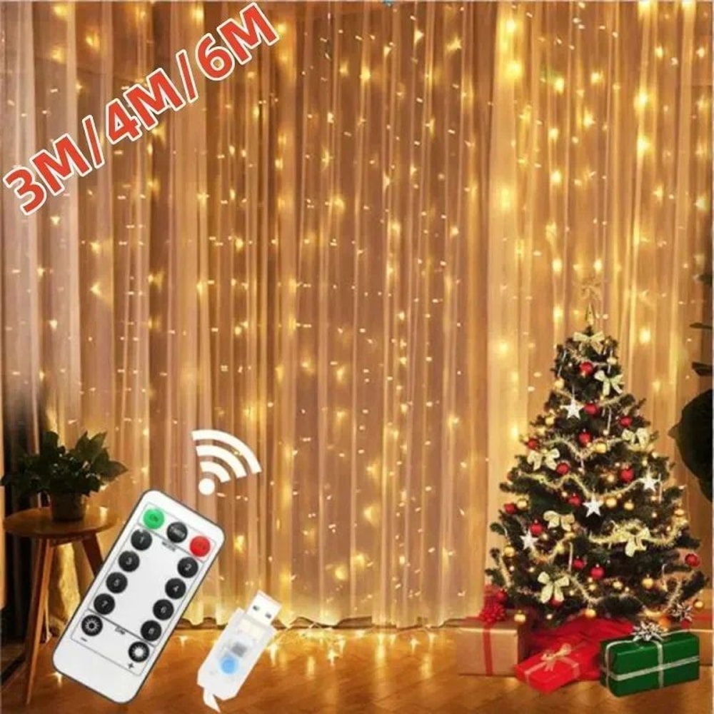 USB Powered LED Curtain Fairy Lights Garland 6x3 M Or 3x3 M With Remote For Holiday And Decor 1