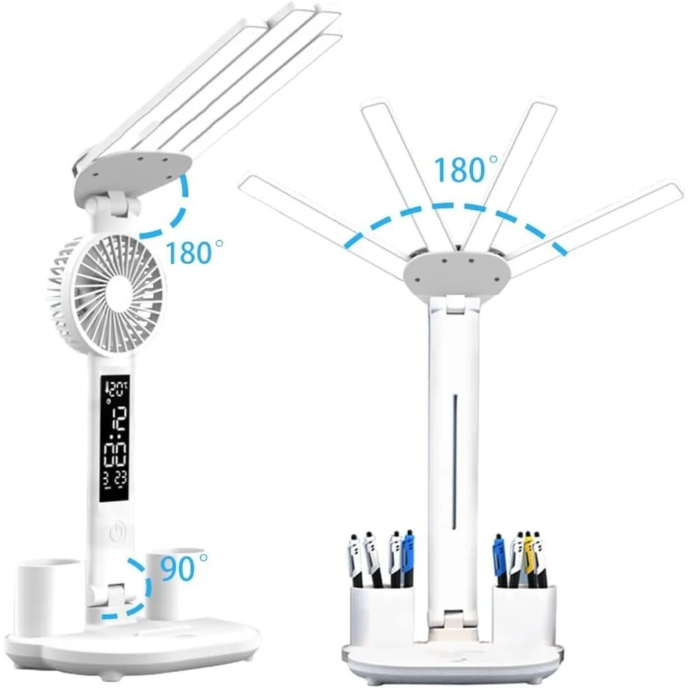 Multifunction USB Charging 3Color LED Desk Lamp With Fan And Clock 2
