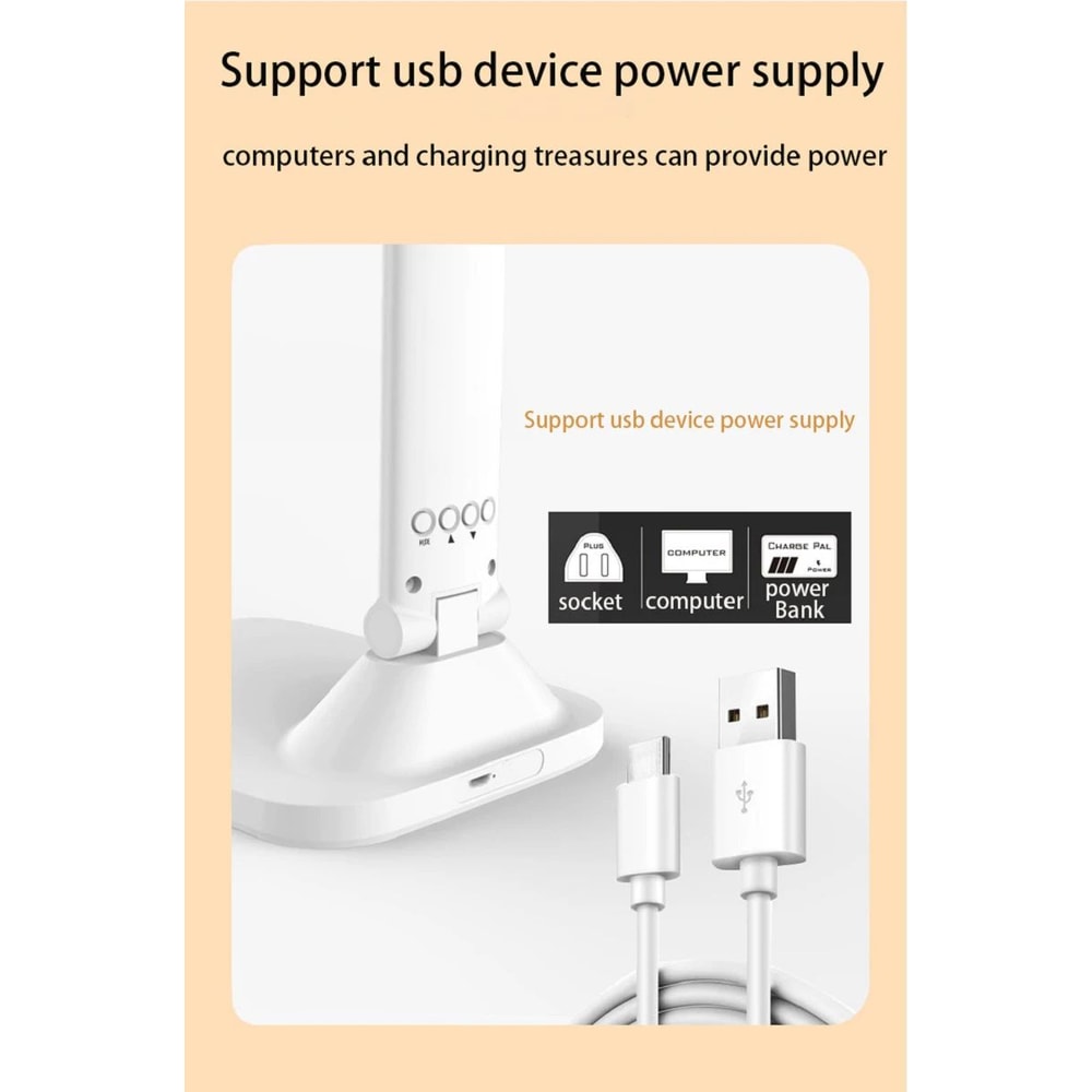 USB Charging Folding LED Desk Lamp With Touch Dimming Alarm Clock And Thermometer 5