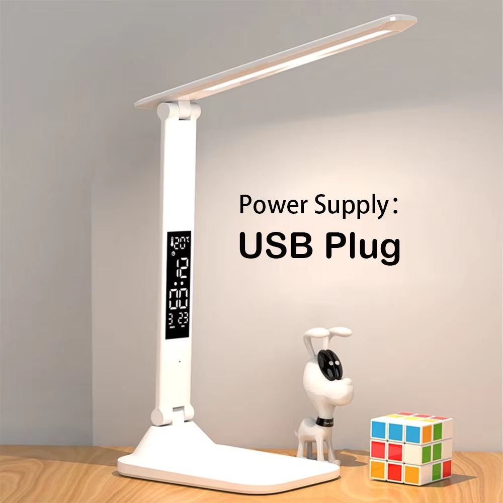 USB Charging Folding LED Desk Lamp With Touch Dimming Alarm Clock And Thermometer 6
