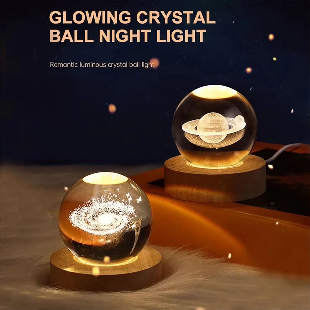 3D Crystal Ball Galaxy Lamp USB Night Light With Planet Projection For Cozy Room Decor 1