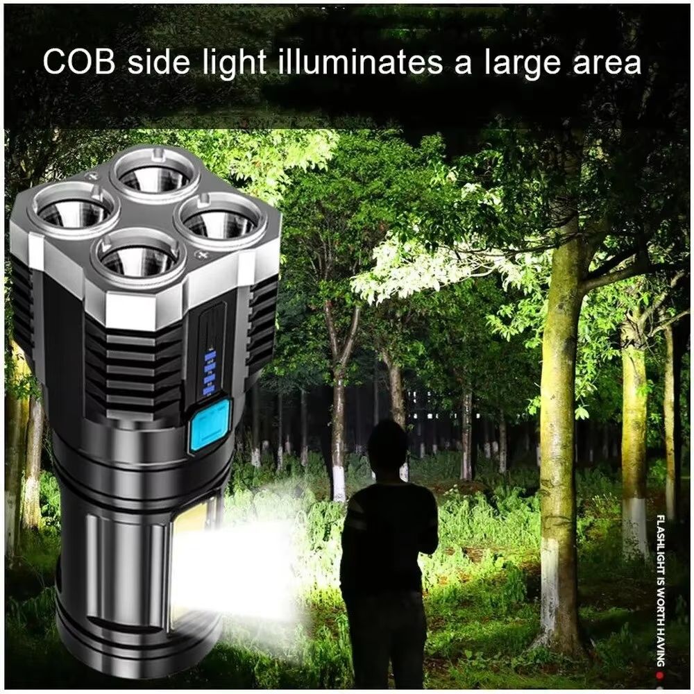USB Rechargeable 4LED Mini Flashlight High Lumen Portable Torch 4