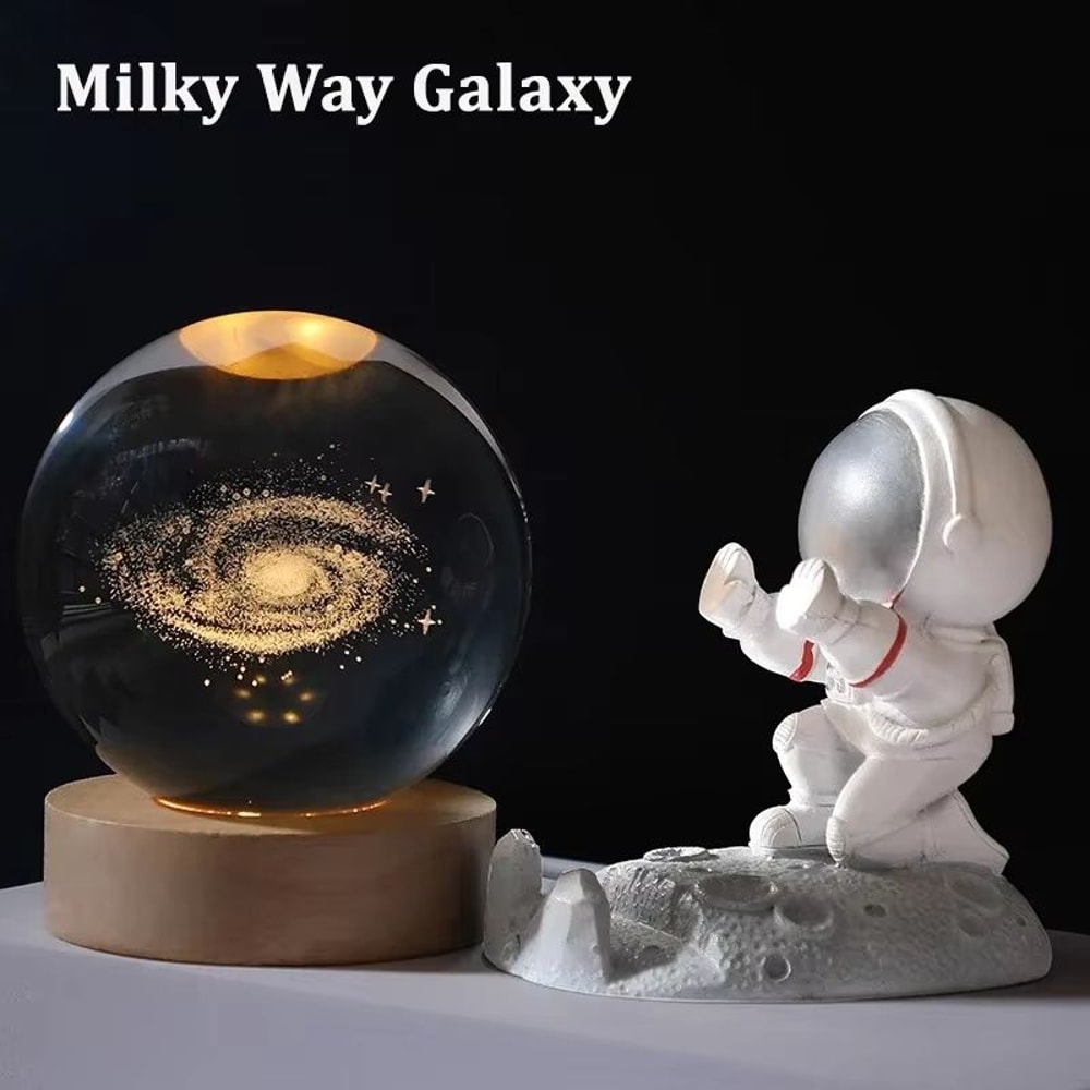 3D Crystal Earth Globe On Wooden Base Solar System Galaxy Desktop Decoration And Gift 4