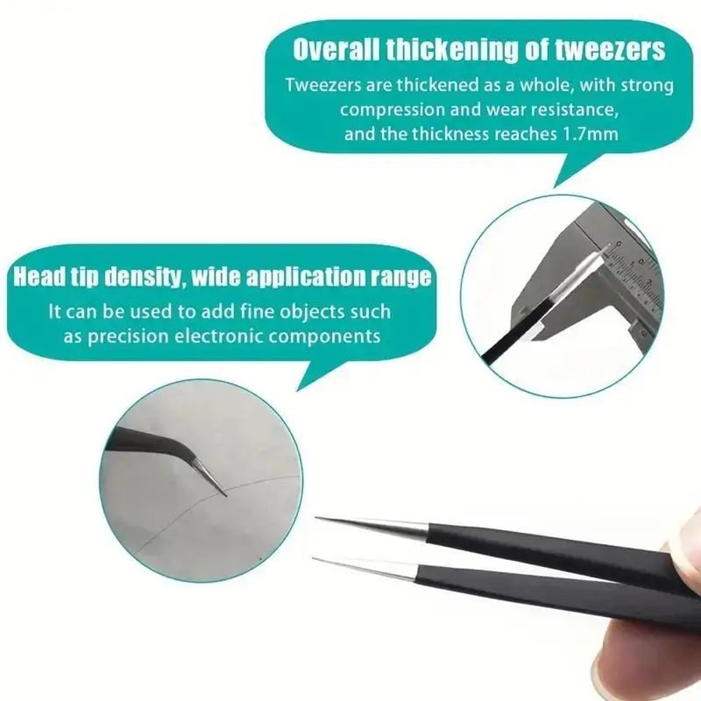 6 Pcs Precision Long ESD Stainless Steel Tweezers Set For Electronics And Repair 2