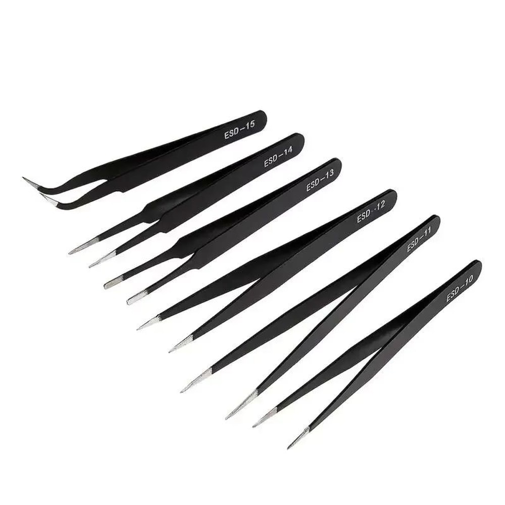 6 Pcs Precision Long ESD Stainless Steel Tweezers Set For Electronics And Repair 6