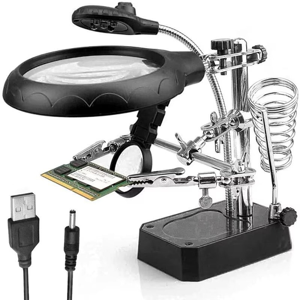3in1 Welding Magnifying Glass With LED Light And Soldering Iron Stand 3