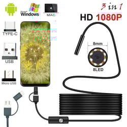 8 mm usb endoscope camera 1080p hd with led lights and flexible waterproof cable