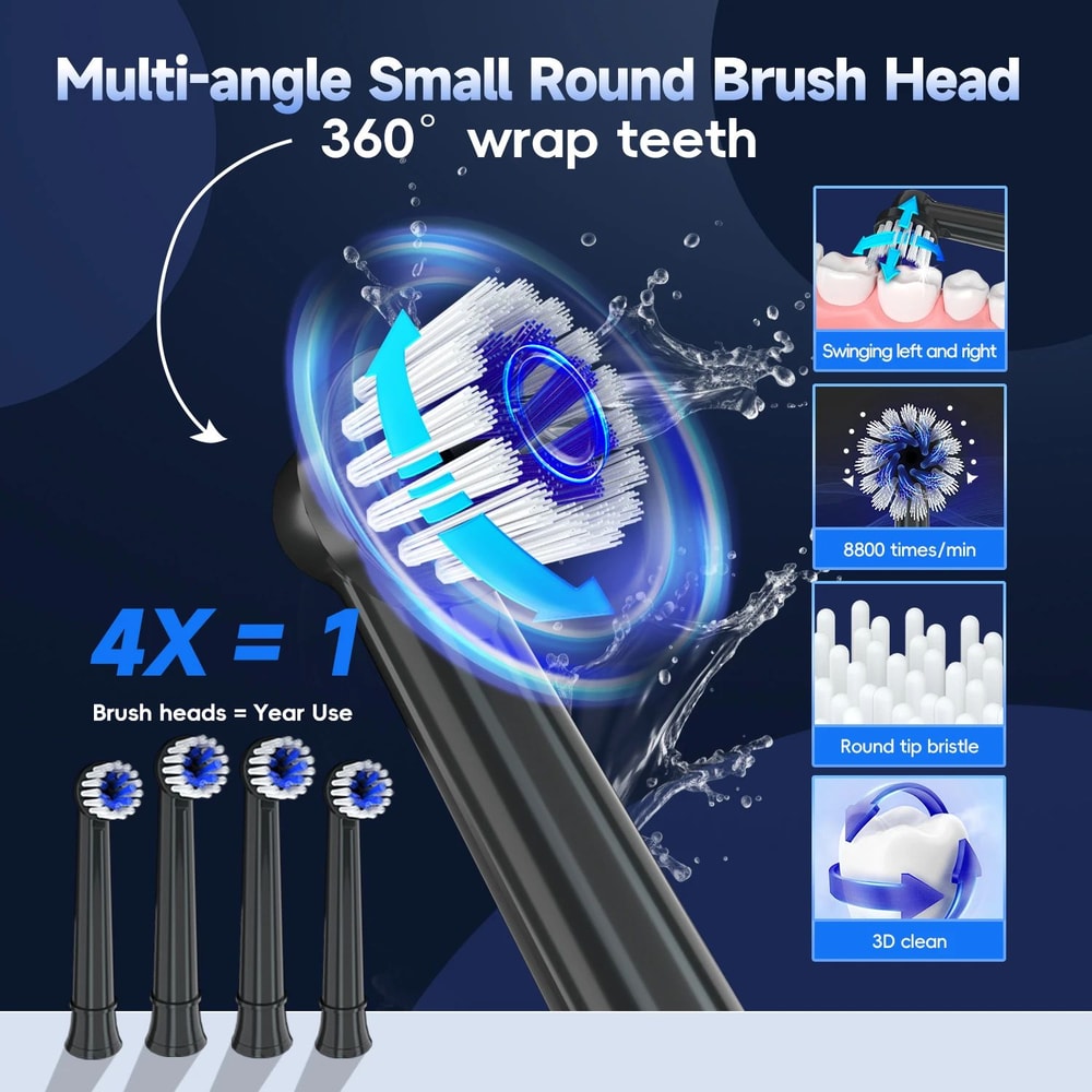 Rechargeable Sonic Electric Toothbrush For Adults T37 With 4 Brush Heads 2