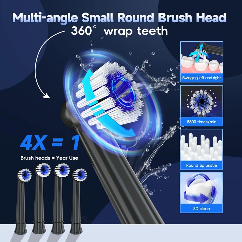 Rechargeable Sonic Electric Toothbrush For Adults T37 With 4 Brush Heads 2
