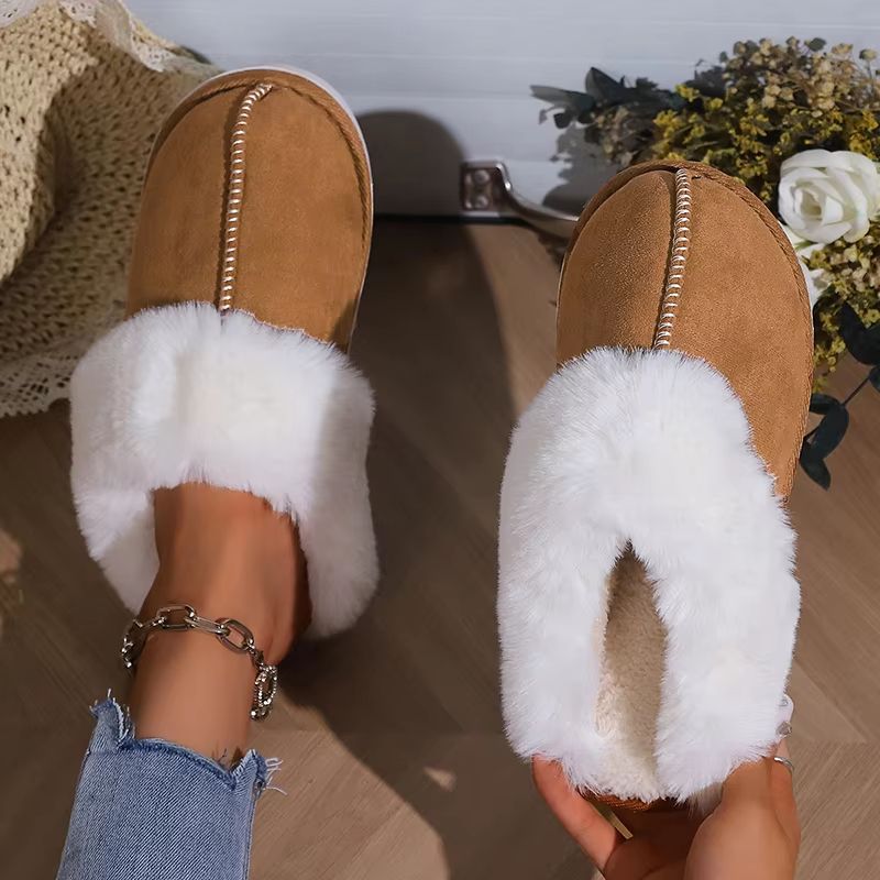 Womens Faux Suede Fluffy Winter Warm Flat Fur Slippers 2