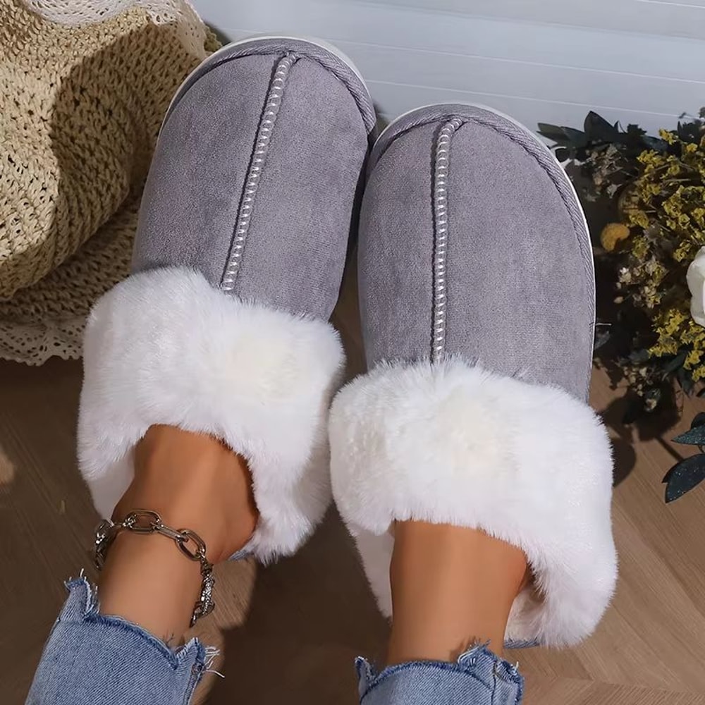 Womens Faux Suede Fluffy Winter Warm Flat Fur Slippers 8