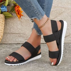 women's black anti-slip comfortable flat lace-up sandals