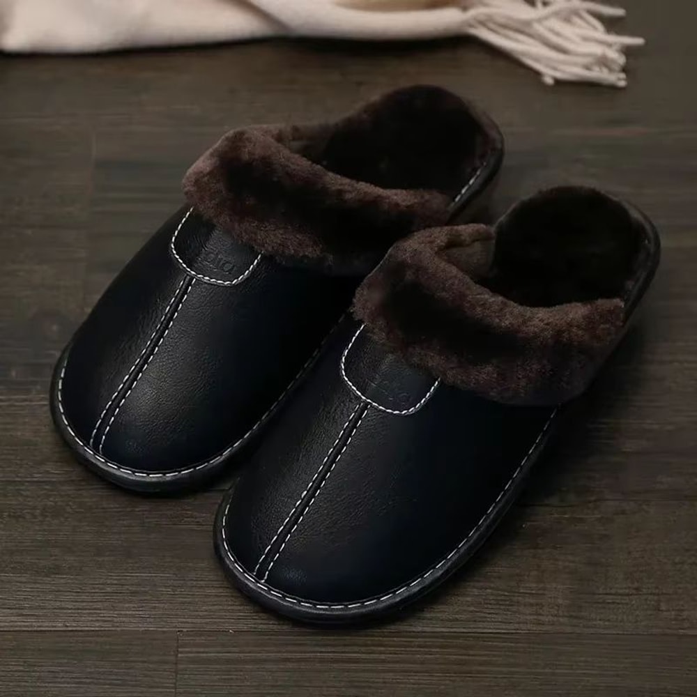 Mens Waterproof Winter Leather Indoor Warm Slippers Shoes 7